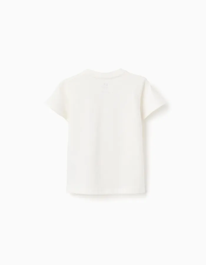 Cotton T-shirt with Mais Mar print for baby boys, white