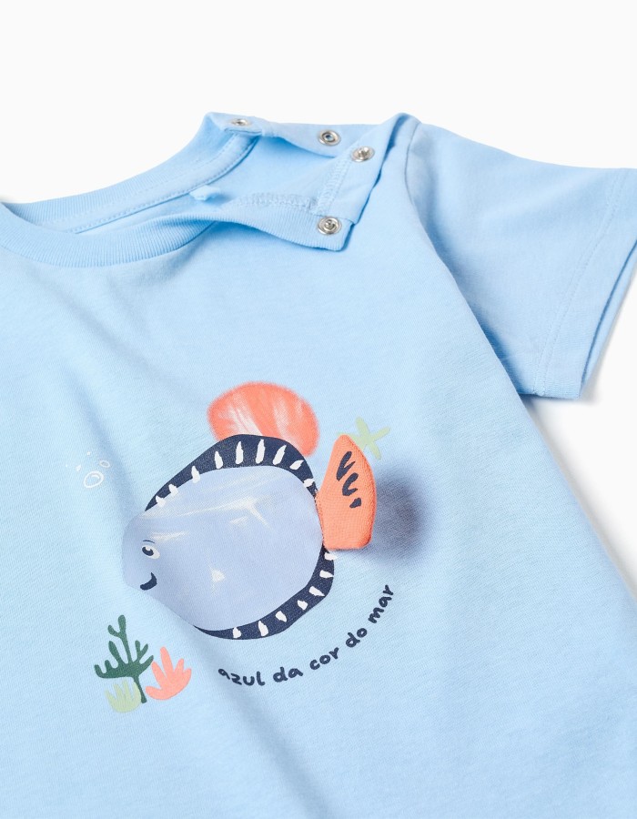 3D Fish Print Cotton T-Shirt for Baby Boys, Blue