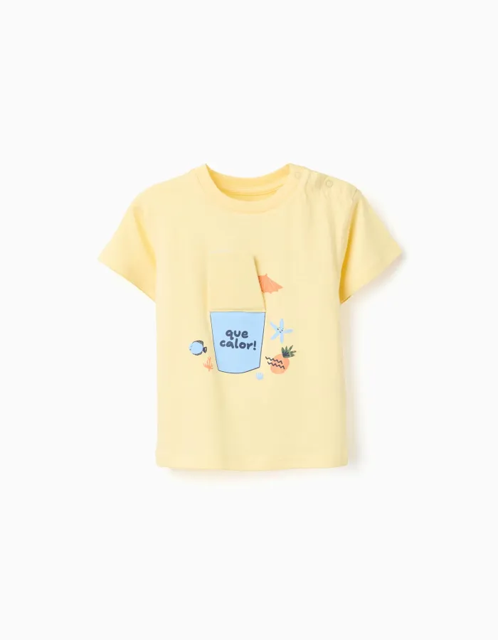 Cotton T-shirt with 3D Juice Print for Baby Boys, Yellow