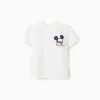 Cotton T-shirt with Mickey prints for baby boys, white