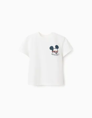 Cotton T-shirt with Mickey prints for baby boys, white