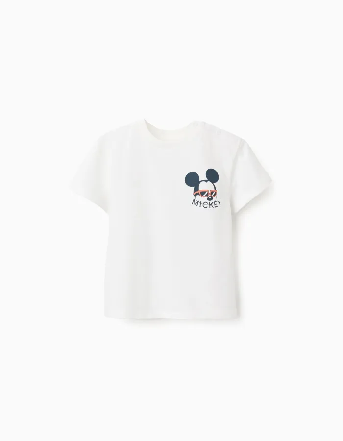Cotton T-shirt with Mickey prints for baby boys, white