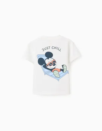 Cotton T-shirt with Mickey prints for baby boys, white