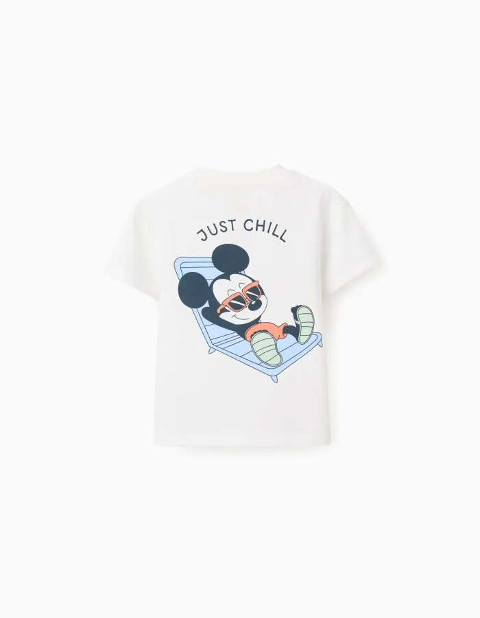 Cotton T-shirt with Mickey prints for baby boys, white