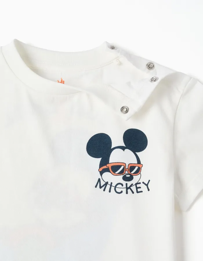 Cotton T-shirt with Mickey prints for baby boys, white