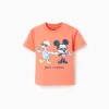 Cotton T-shirt with Mickey & Donald print for baby boys, orange