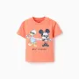 Cotton T-shirt with Mickey & Donald print for baby boys, orange