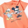 Cotton T-shirt with Mickey & Donald print for baby boys, orange