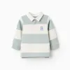 Long sleeve polo shirt with stripes for baby boys, white/light green