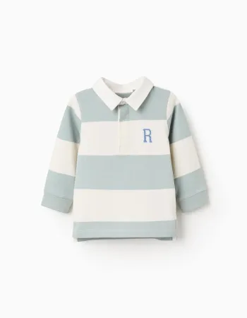 Long sleeve polo shirt with stripes for baby boys, white/light green
