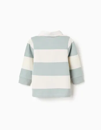 Long sleeve polo shirt with stripes for baby boys, white/light green