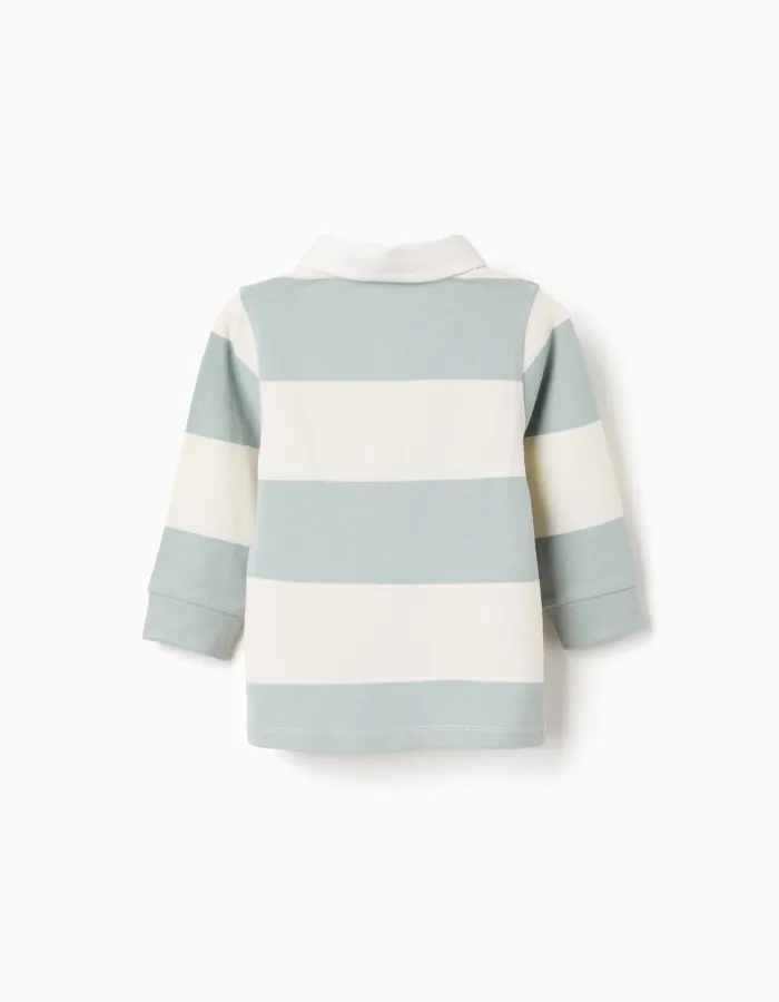 Long sleeve polo shirt with stripes for baby boys, white/light green