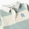 Long sleeve polo shirt with stripes for baby boys, white/light green