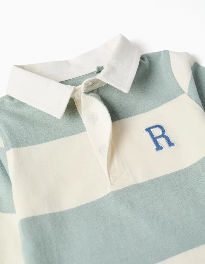Long sleeve polo shirt with stripes for baby boys, white/light green