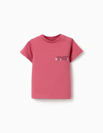 Cotton T-shirt with Nature print for baby boys, dark pink