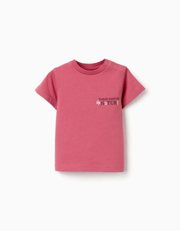 Cotton T-shirt with Nature print for baby boys, dark pink