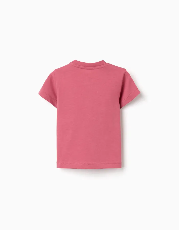Cotton T-shirt with Nature print for baby boys, dark pink
