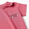 Cotton T-shirt with Nature print for baby boys, dark pink