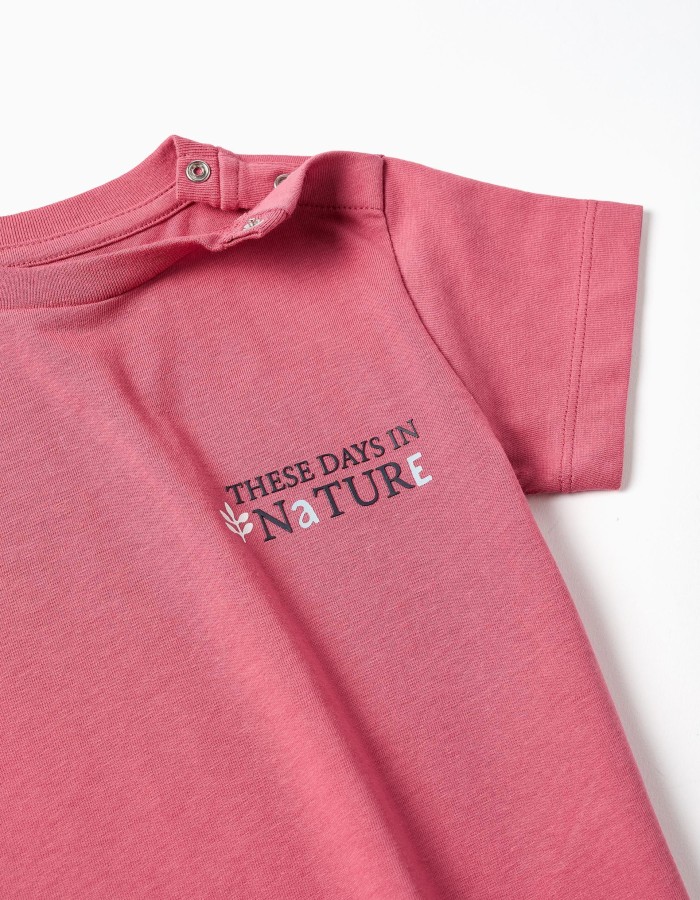 Cotton T-shirt with Nature print for baby boys, dark pink