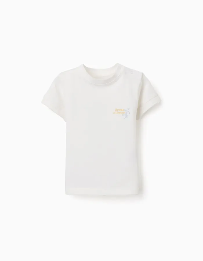 Cotton T-shirt with Aroma di Limone print for baby boys, white