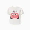 Cotton T-shirt with Lightning McQueen for babies and boys, white