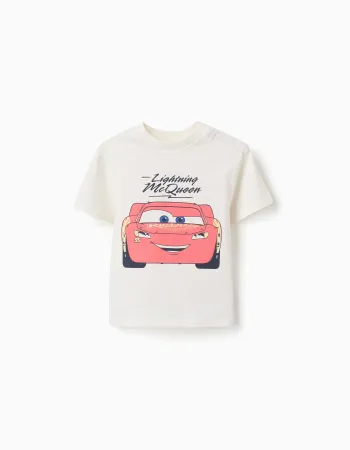 Cotton T-shirt with Lightning McQueen for babies and boys, white