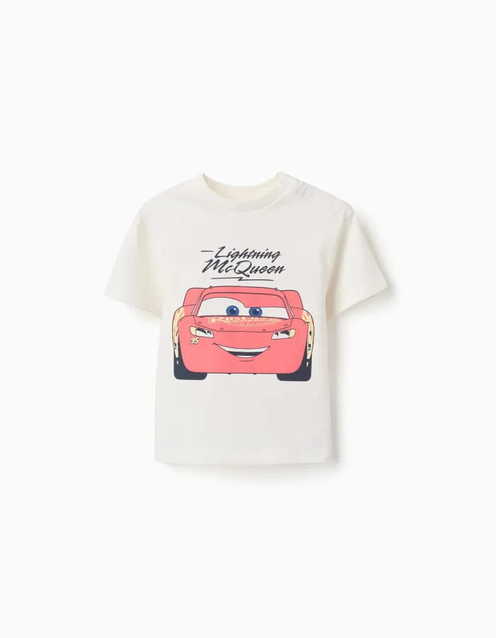 Cotton T-shirt with Lightning McQueen for babies and boys, white
