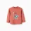 Long sleeve cotton T-shirt with Puzzle print for baby boys, terracotta