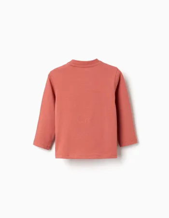 Long sleeve cotton T-shirt with Puzzle print for baby boys, terracotta