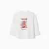 Long sleeve cotton T-shirt with Destiny print for baby boys, white