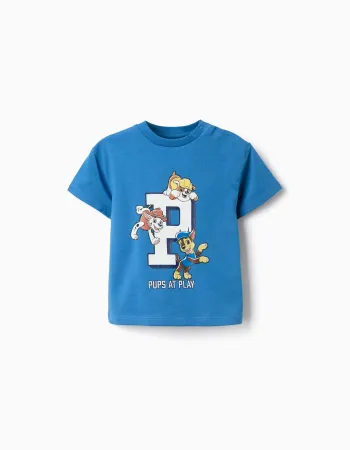 Cotton T-shirt with Paw Patrol print for babies and boys, blue