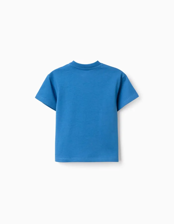 Cotton T-shirt with Paw Patrol print for babies and boys, blue