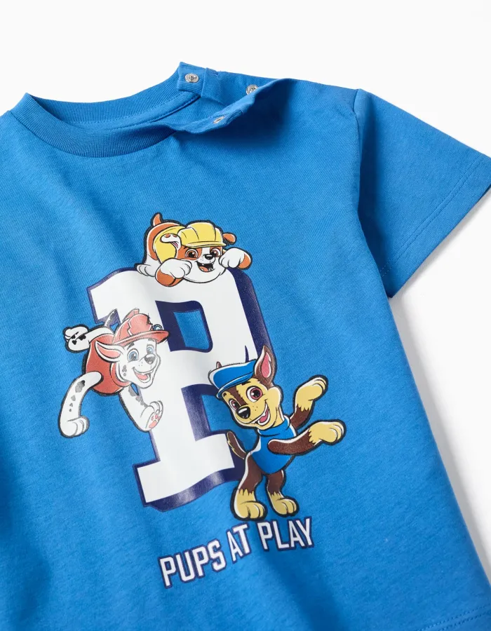 Cotton T-shirt with Paw Patrol print for babies and boys, blue