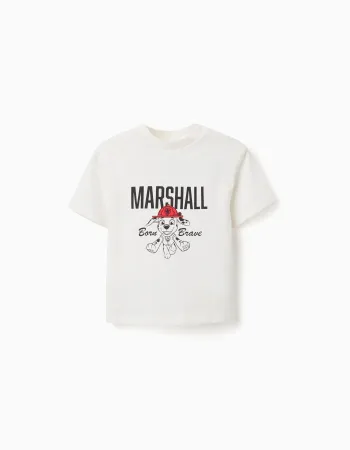 Cotton T-shirt with Marshall prints for babies and boys, white