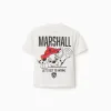 Cotton T-shirt with Marshall prints for babies and boys, white