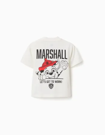 Cotton T-shirt with Marshall prints for babies and boys, white