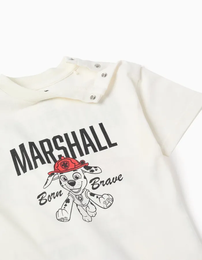 Cotton T-shirt with Marshall prints for babies and boys, white