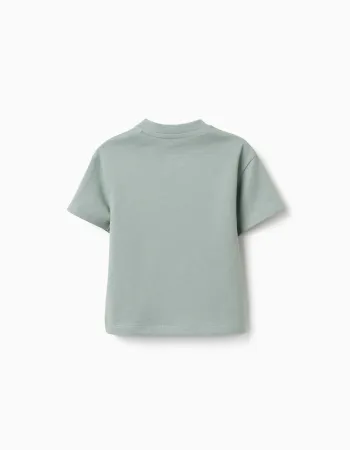 Cotton T-shirt with Bluey and Bingo print for babies and children, green