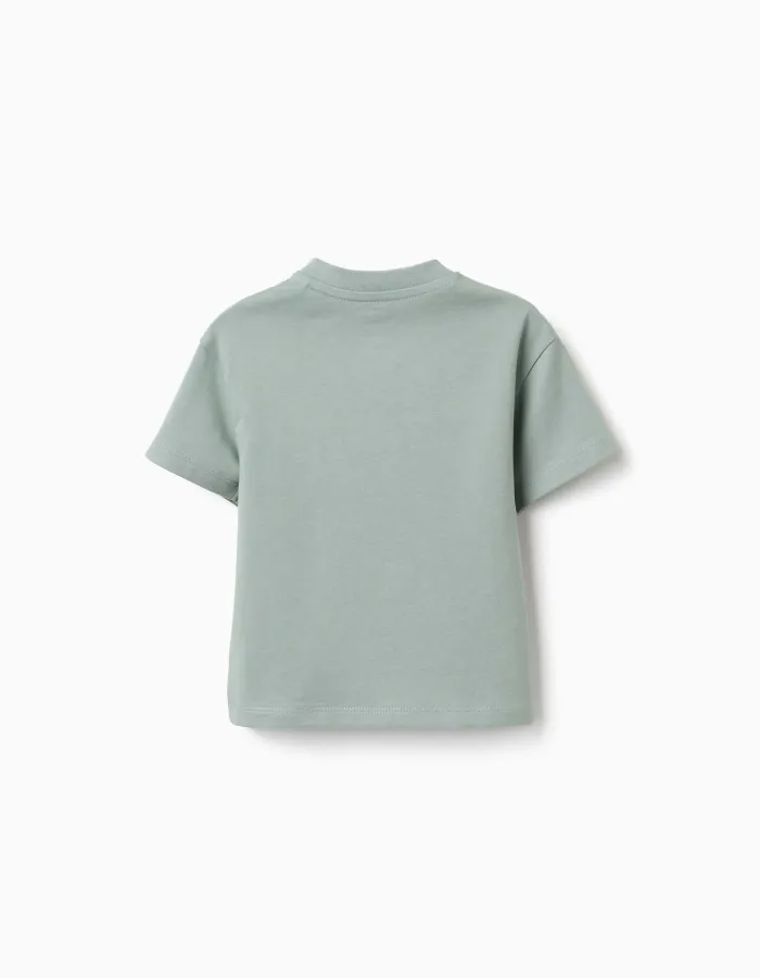 Cotton T-shirt with Bluey and Bingo print for babies and children, green