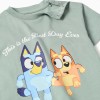 Cotton T-shirt with Bluey and Bingo print for babies and children, green