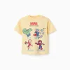 Cotton T-shirt with Marvel Heroes prints for babies and boys, yellow