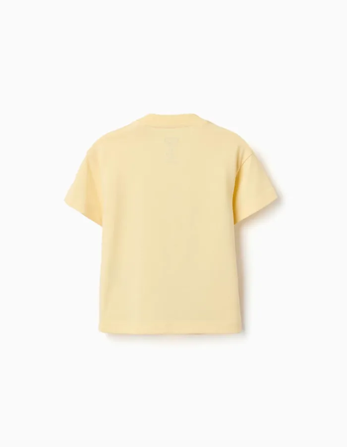 Cotton T-shirt with Marvel Heroes prints for babies and boys, yellow