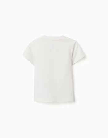 Cotton T-shirt with Vacation print for baby boys, light beige