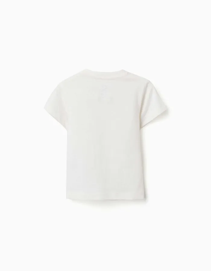 Cotton T-shirt with Vacation print for baby boys, light beige