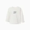 Long sleeve cotton T-shirt with ZY embossed print for baby boys, white