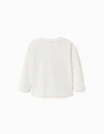 Long sleeve cotton T-shirt with ZY embossed print for baby boys, white