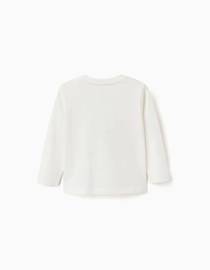 Long sleeve cotton T-shirt with ZY embossed print for baby boys, white