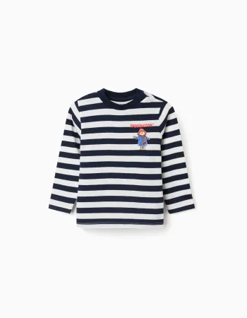 Long sleeve striped T-shirt with Paddington for baby boys, white/blue