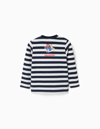 Long sleeve striped T-shirt with Paddington for baby boys, white/blue