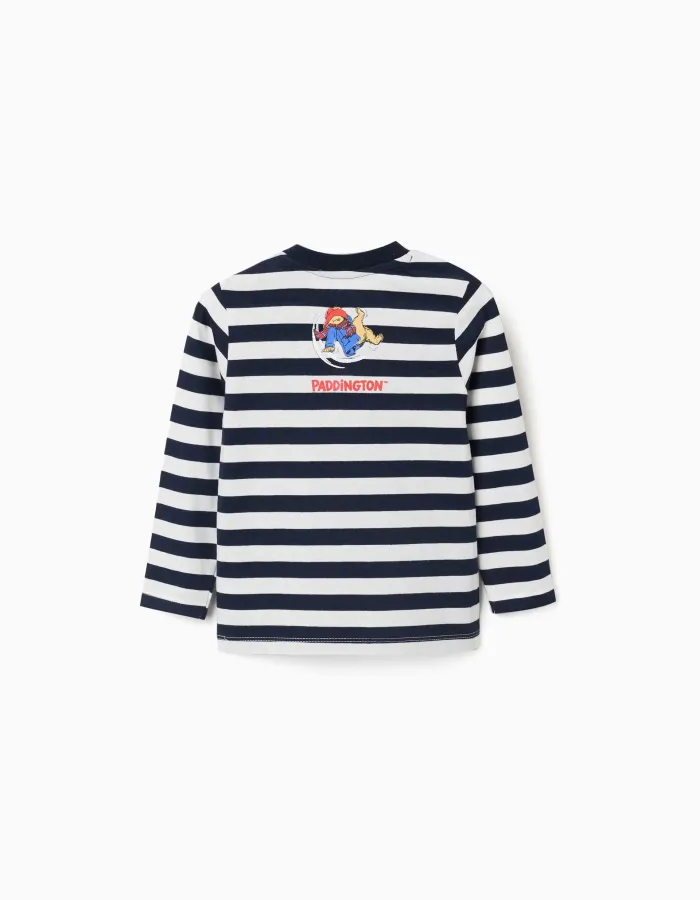 Long sleeve striped T-shirt with Paddington for baby boys, white/blue
